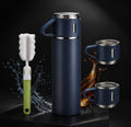 Set de Termo Premium "Compartir es Vivir" - Botella Térmica de 500ml + 3 Tazas de Acero Inoxidable (Incluye Cepillo de Limpieza)